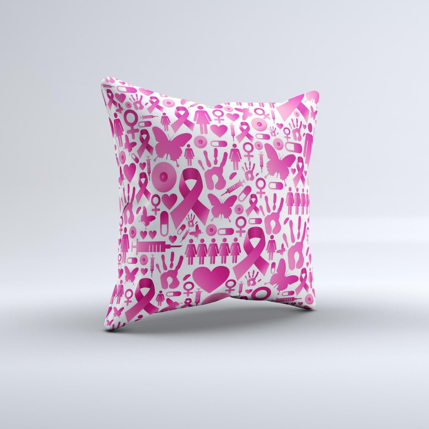 Pink Collage Breast Cancer Awareness Ink-Fuzed Decorative Throw Pillow