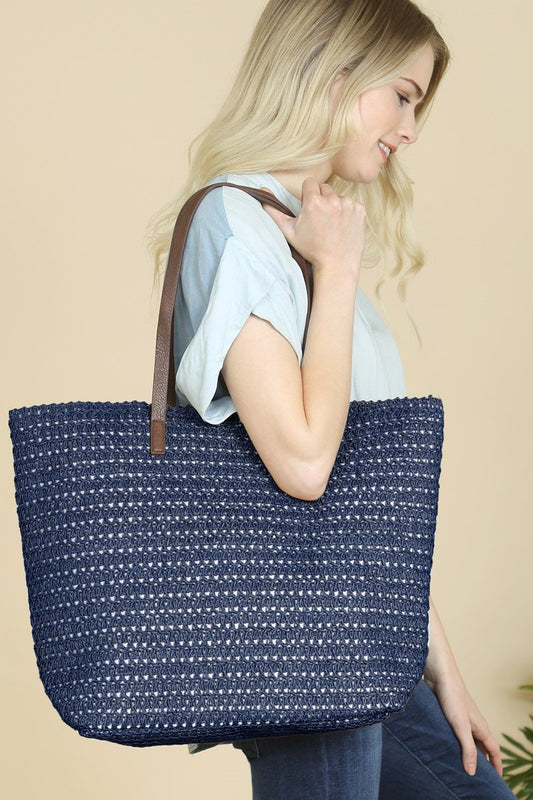 Navy Straw Tote Bag | Everyday Tote Bag