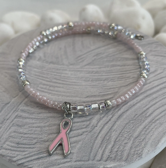 Pale Pink Breast Cancer Awareness Charm Bracelet