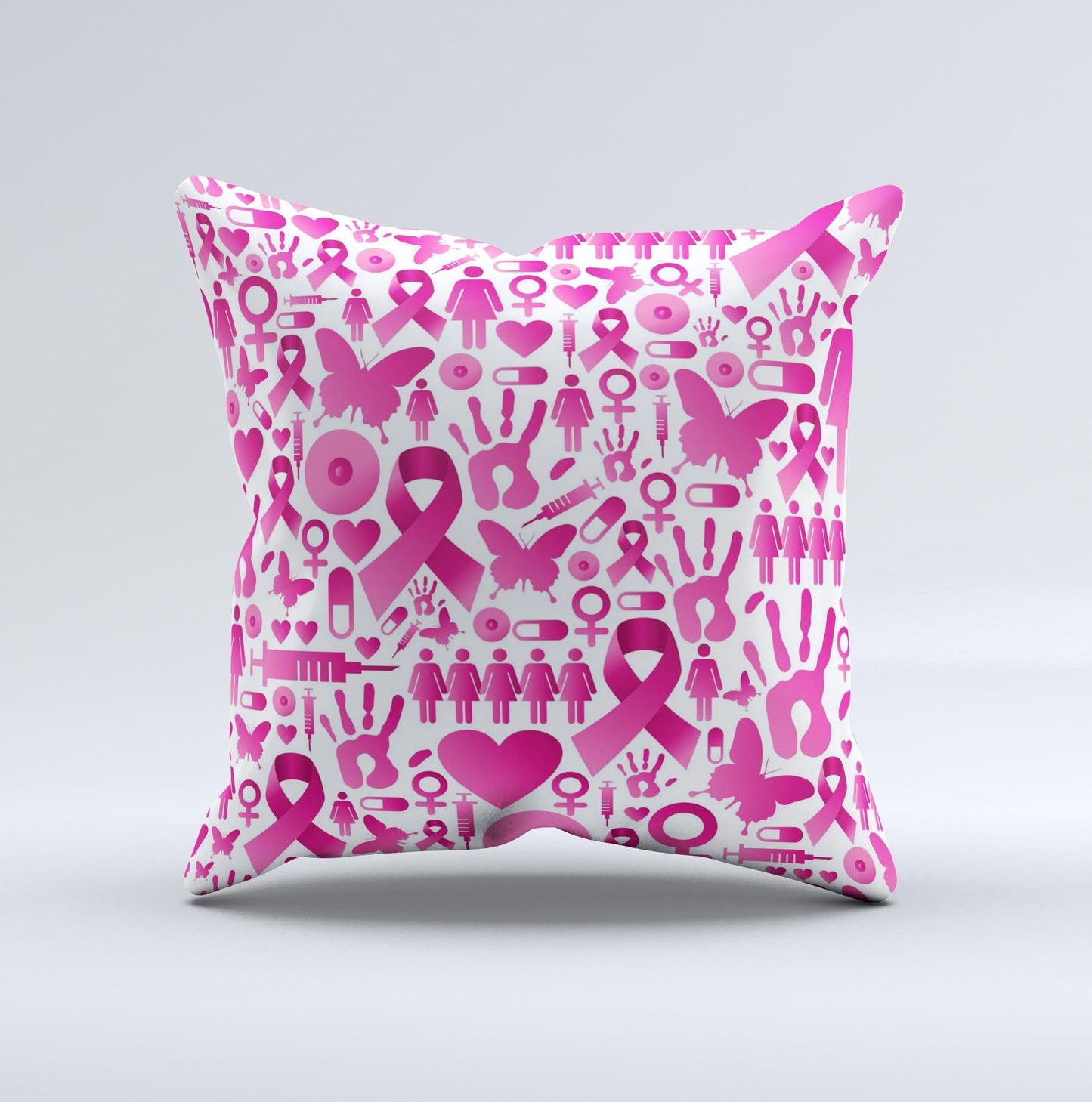 Pink Collage Breast Cancer Awareness Ink-Fuzed Decorative Throw Pillow