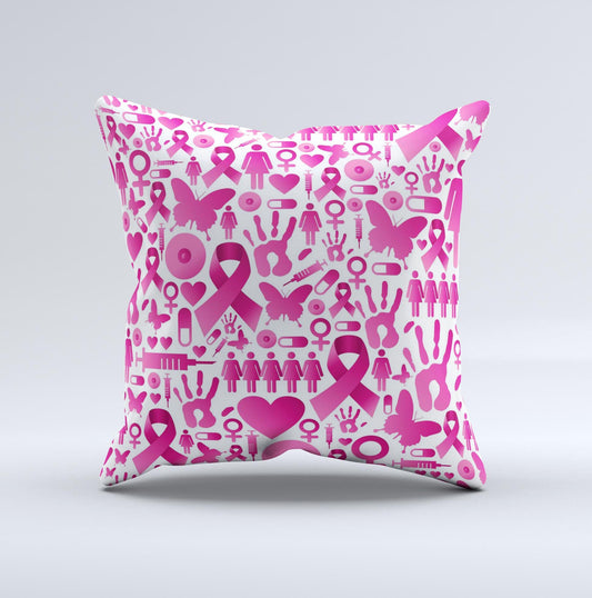 Pink Collage Breast Cancer Awareness Ink-Fuzed Decorative Throw Pillow