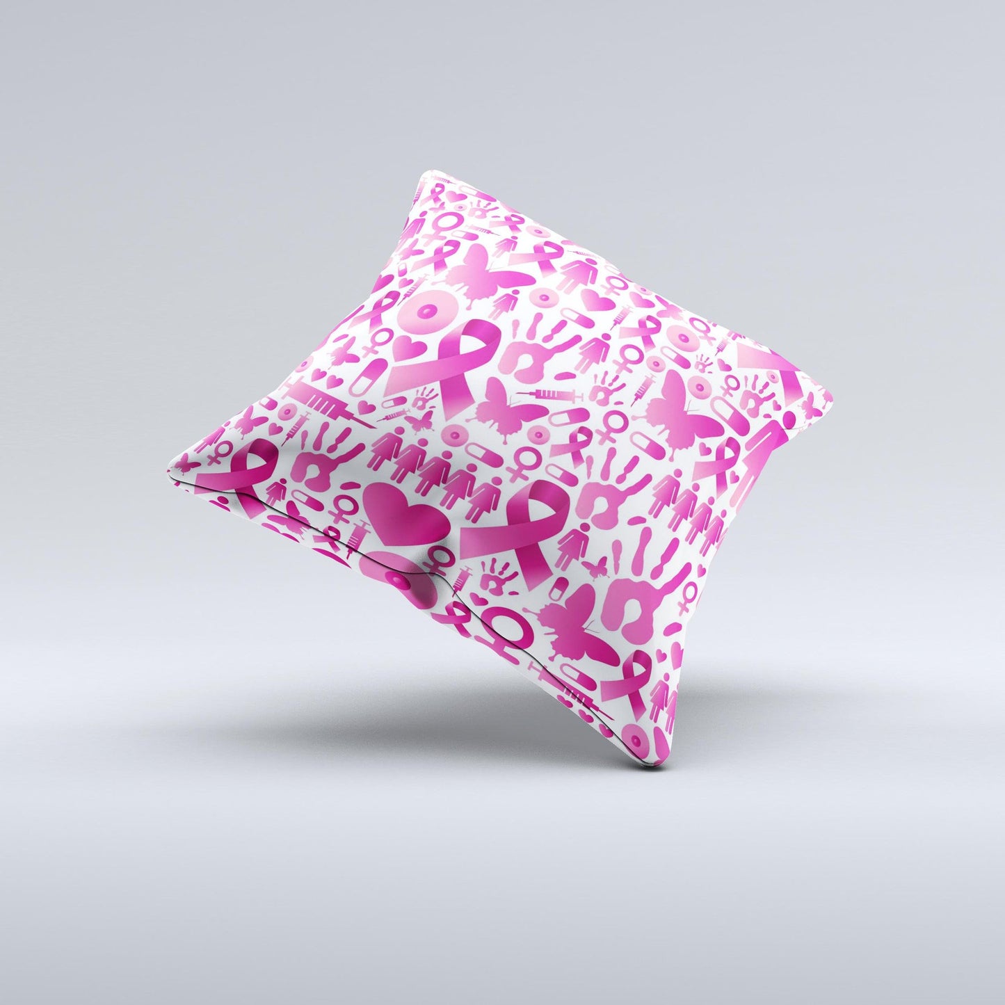 Pink Collage Breast Cancer Awareness Ink-Fuzed Decorative Throw Pillow