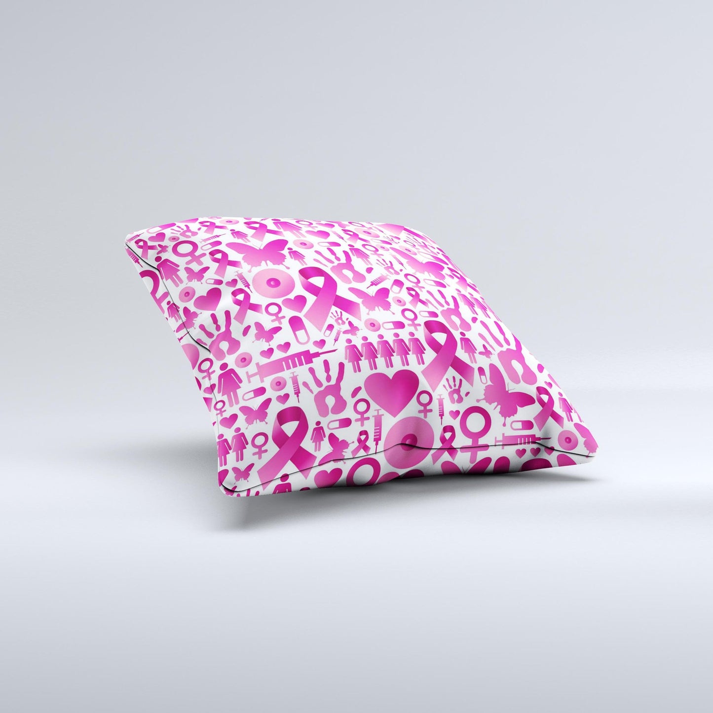 Pink Collage Breast Cancer Awareness Ink-Fuzed Decorative Throw Pillow