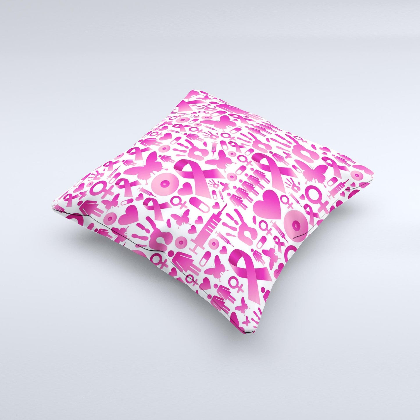 Pink Collage Breast Cancer Awareness Ink-Fuzed Decorative Throw Pillow