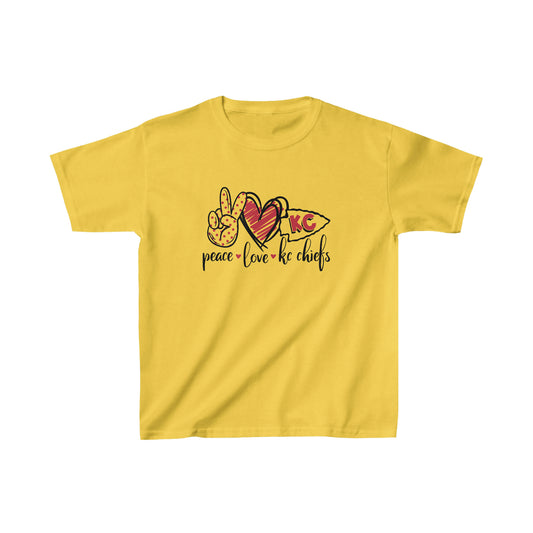 Peace Love and Chiefs | Kansas City Chiefs | Kids Heavy Cotton Tee